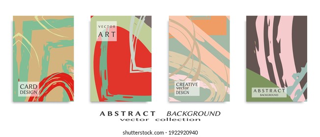 Abstract backgrouns set, grunge texture. Minimalistic art, brush strokes style. Design for card, brochure, banner idea, book cover, booklet print, flyer sheet a4. Collage page, web header template.
