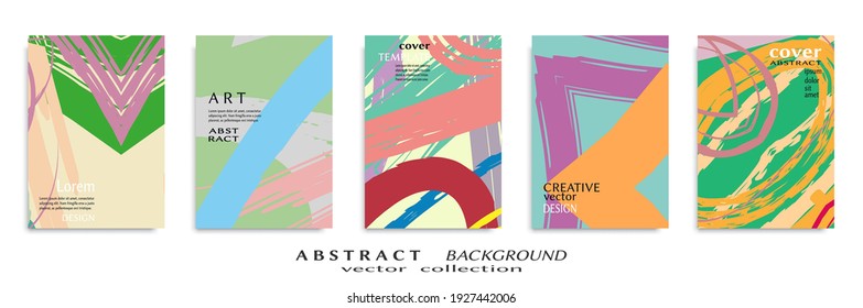 Abstract backgrouns set, grunge texture. Minimalistic art, brush strokes style. Design for card, brochure, banner idea, book cover, booklet print, flyer sheet a4. Collage page, web header template.