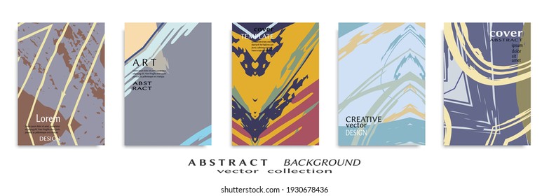 Abstract backgrouns set, grunge texture. Minimalistic art, brush strokes style. Design for card, brochure, banner idea, book cover, booklet print, flyer sheet a4. Collage page, web header template.