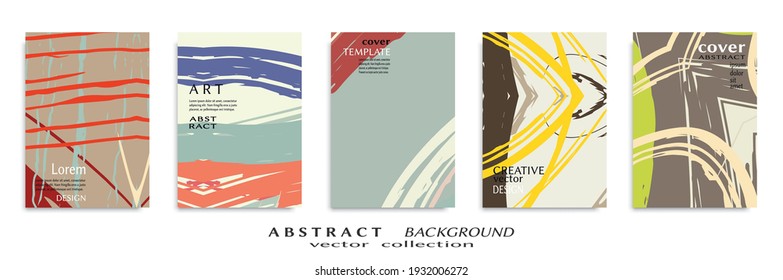 Abstract backgrouns set, grunge texture. Minimalistic art, brush strokes style. Design for card, brochure, banner idea, book cover, booklet print, flyer sheet a4. Collage page, web header template.