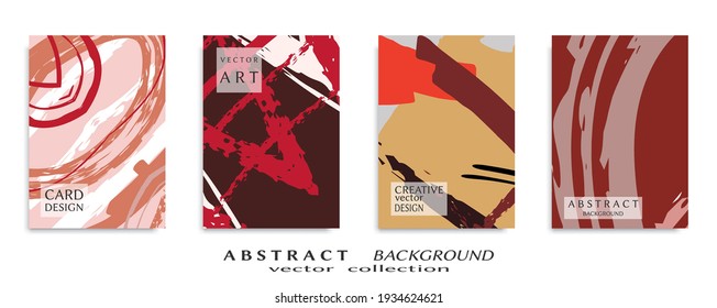 Abstract backgrouns set, grunge texture. Minimalistic art, brush strokes style. Design for card, brochure, banner idea, book cover, booklet print, flyer sheet a4. Collage page, web header template.