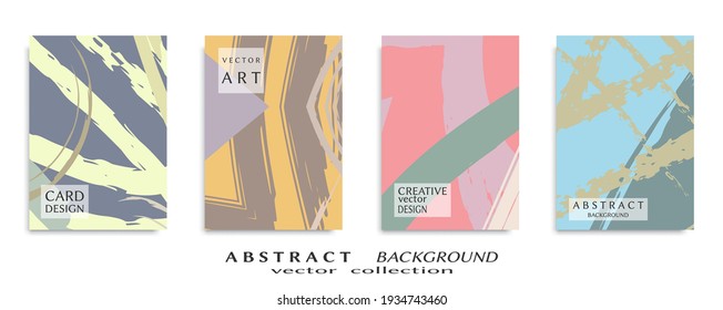 Abstract backgrouns set, grunge texture. Minimalistic art, brush strokes style. Design for card, brochure, banner idea, book cover, booklet print, flyer sheet a4. Collage page, web header template.