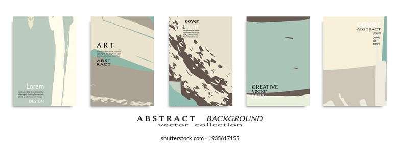 Abstract backgrouns set, grunge texture. Minimalistic art, brush strokes style. Design for card, brochure, banner idea, book cover, booklet print, flyer sheet a4. Collage page, web header template.