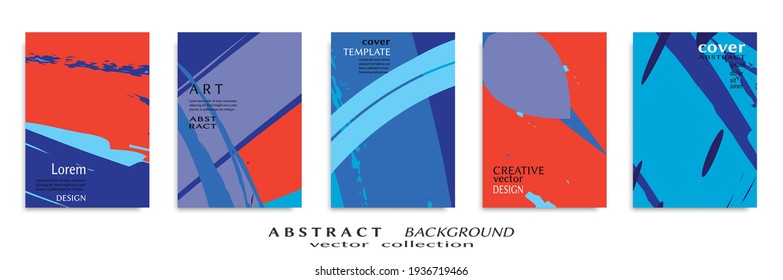 Abstract backgrouns set, grunge texture. Minimalistic art, brush strokes style. Design for card, brochure, banner idea, book cover, booklet print, flyer sheet a4. Collage page, web header template.