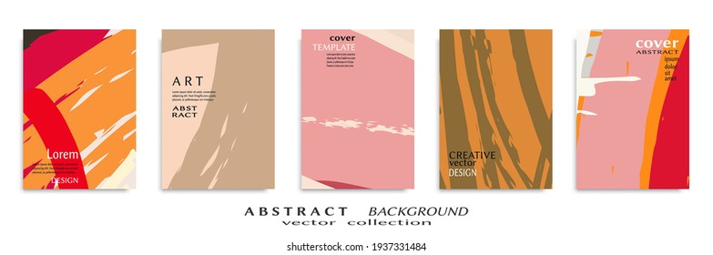 Abstract backgrouns set, grunge texture. Minimalistic art, brush strokes style. Design for card, brochure, banner idea, book cover, booklet print, flyer sheet a4. Collage page, web header template.