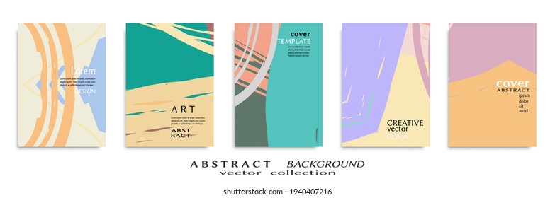 Abstract backgrouns set, grunge texture. Minimalistic art, brush strokes style. Design for card, brochure, banner idea, book cover, booklet print, flyer sheet a4. Collage page, web header template.