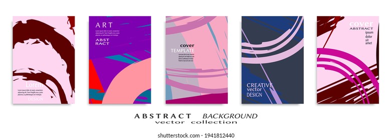 Abstract backgrouns set, grunge texture. Minimalistic art, brush strokes style. Design for card, brochure, banner idea, book cover, booklet print, flyer sheet a4. Collage page, web header template.