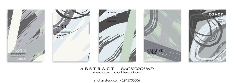 Abstract backgrouns set, grunge texture. Minimalistic art, brush strokes style. Design for card, brochure, banner idea, book cover, booklet print, flyer sheet a4. Collage page, web header template.