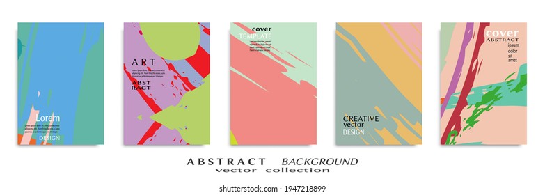 Abstract backgrouns set, grunge texture. Minimalistic art, brush strokes style. Design for card, brochure, banner idea, book cover, booklet print, flyer sheet a4. Collage page, web header template.