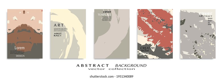 Abstract backgrouns set, grunge texture. Minimalistic art, brush strokes style. Design for card, brochure, banner idea, book cover, booklet print, flyer sheet a4. Collage page, web header template.