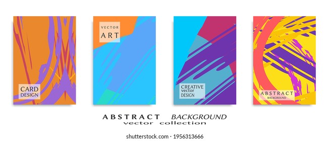 Abstract backgrouns set, grunge texture. Minimalistic art, brush strokes style. Design for card, brochure, banner idea, book cover, booklet print, flyer sheet a4. Collage page, web header template.