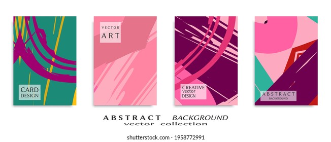 Abstract backgrouns set, grunge texture. Minimalistic art, brush strokes style. Design for card, brochure, banner idea, book cover, booklet print, flyer sheet a4. Collage page, web header template.