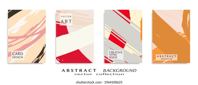 Abstract backgrouns set, grunge texture. Minimalistic art, brush strokes style. Design for card, brochure, banner idea, book cover, booklet print, flyer sheet a4. Collage page, web header template.