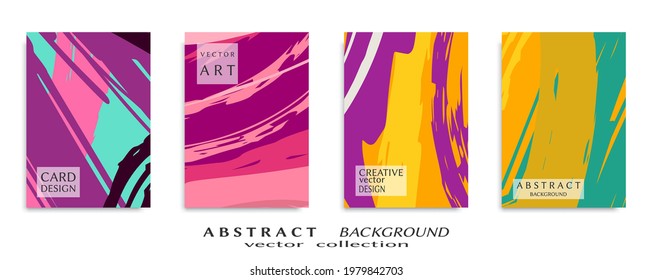 Abstract backgrouns set, grunge texture. Minimalistic art, brush strokes style. Design for card, brochure, banner idea, book cover, booklet print, flyer sheet a4. Collage page, web header template.