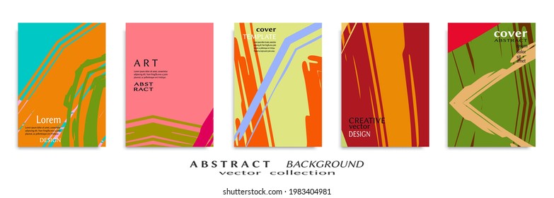 Abstract backgrouns set, grunge texture. Minimalistic art, brush strokes style. Design for card, brochure, banner idea, book cover, booklet print, flyer sheet a4. Collage page, web header template.