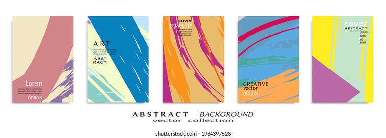 Abstract backgrouns set, grunge texture. Minimalistic art, brush strokes style. Design for card, brochure, banner idea, book cover, booklet print, flyer sheet a4. Collage page, web header template.