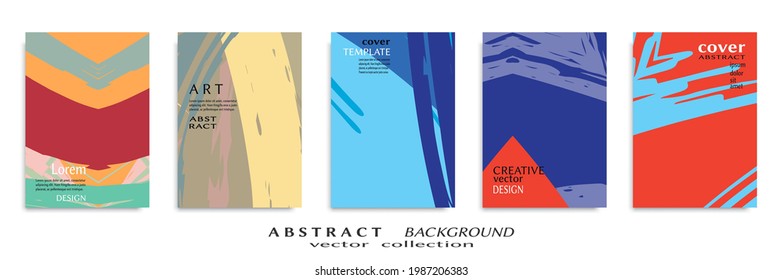 Abstract backgrouns set, grunge texture. Minimalistic art, brush strokes style. Design for card, brochure, banner idea, book cover, booklet print, flyer sheet a4. Collage page, web header template.