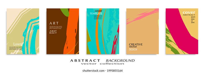 Abstract backgrouns set, grunge texture. Minimalistic art, brush strokes style. Design for card, brochure, banner idea, book cover, booklet print, flyer sheet a4. Collage page, web header template.