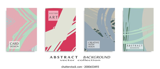 Abstract backgrouns set, grunge texture. Minimalistic art, brush strokes style. Design for card, brochure, banner idea, book cover, booklet print, flyer sheet a4. Collage page, web header template.