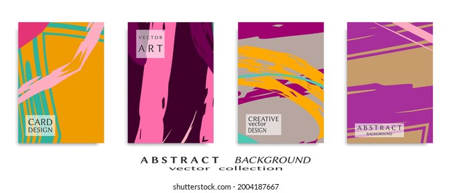 Abstract backgrouns set, grunge texture. Minimalistic art, brush strokes style. Design for card, brochure, banner idea, book cover, booklet print, flyer sheet a4. Collage page, web header template.