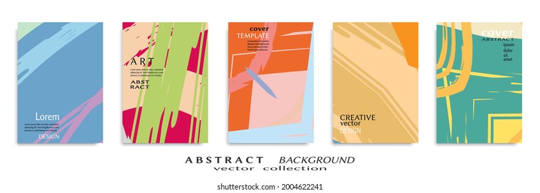 Abstract backgrouns set, grunge texture. Minimalistic art, brush strokes style. Design for card, brochure, banner idea, book cover, booklet print, flyer sheet a4. Collage page, web header template.