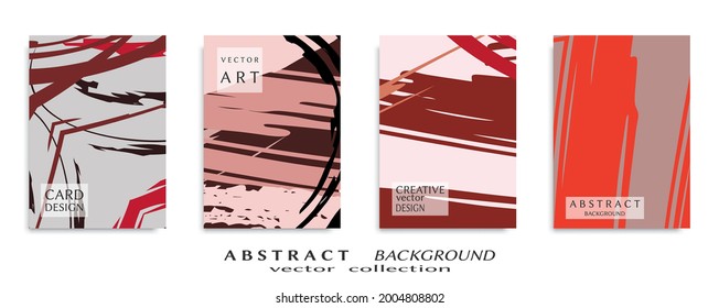 Abstract backgrouns set, grunge texture. Minimalistic art, brush strokes style. Design for card, brochure, banner idea, book cover, booklet print, flyer sheet a4. Collage page, web header template.