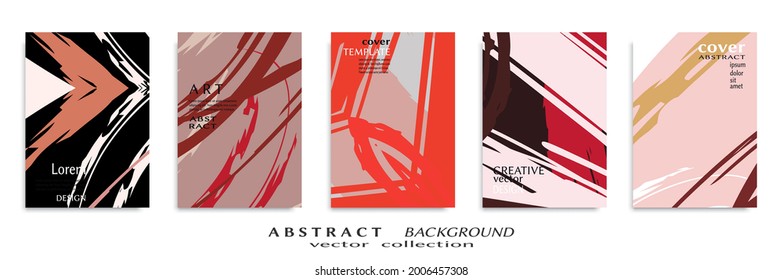 Abstract backgrouns set, grunge texture. Minimalistic art, brush strokes style. Design for card, brochure, banner idea, book cover, booklet print, flyer sheet a4. Collage page, web header template.