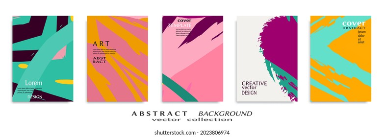 Abstract backgrouns set, grunge texture. Minimalistic art, brush strokes style. Design for card, brochure, banner idea, book cover, booklet print, flyer sheet a4. Collage page, web header template.