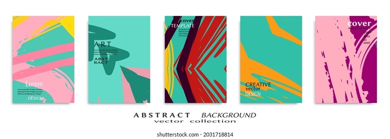 Abstract backgrouns set, grunge texture. Minimalistic art, brush strokes style. Design for card, brochure, banner idea, book cover, booklet print, flyer sheet a4. Collage page, web header template.