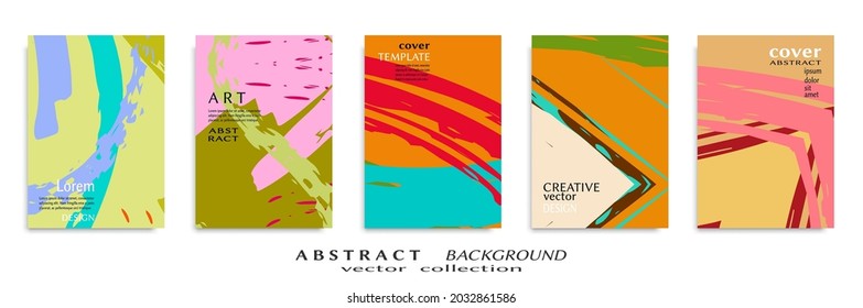 Abstract backgrouns set, grunge texture. Minimalistic art, brush strokes style. Design for card, brochure, banner idea, book cover, booklet print, flyer sheet a4. Collage page, web header template.