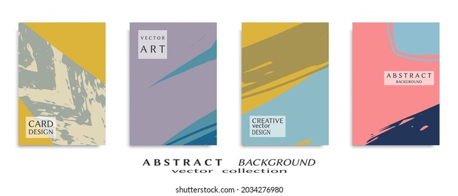 Abstract backgrouns set, grunge texture. Minimalistic art, brush strokes style. Design for card, brochure, banner idea, book cover, booklet print, flyer sheet a4. Collage page, web header template.