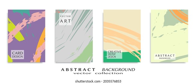 Abstract backgrouns set, grunge texture. Minimalistic art, brush strokes style. Design for card, brochure, banner idea, book cover, booklet print, flyer sheet a4. Collage page, web header template.