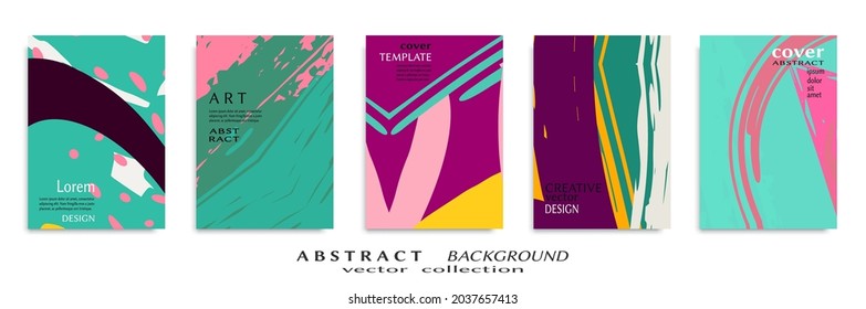 Abstract backgrouns set, grunge texture. Minimalistic art, brush strokes style. Design for card, brochure, banner idea, book cover, booklet print, flyer sheet a4. Collage page, web header template.