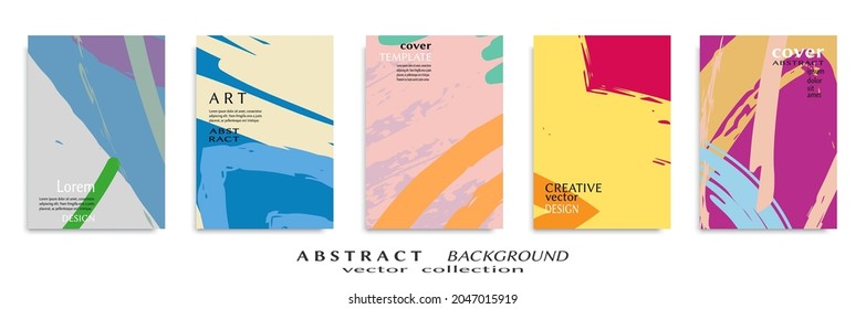 Abstract backgrouns set, grunge texture. Minimalistic art, brush strokes style. Design for card, brochure, banner idea, book cover, booklet print, flyer sheet a4. Collage page, web header template.