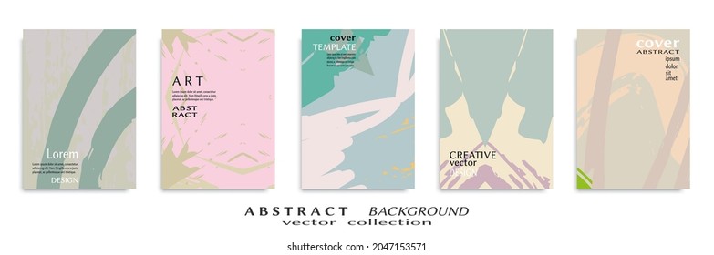 Abstract backgrouns set, grunge texture. Minimalistic art, brush strokes style. Design for card, brochure, banner idea, book cover, booklet print, flyer sheet a4. Collage page, web header template.