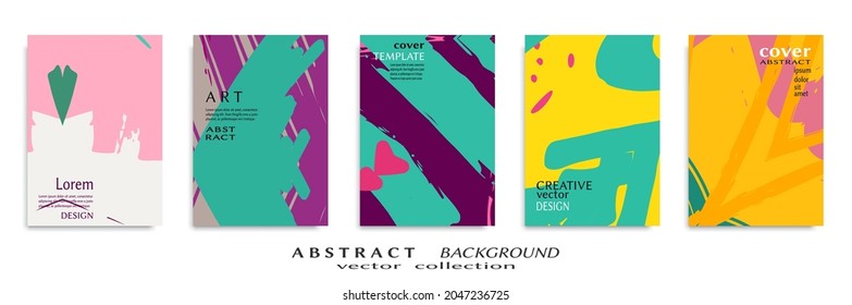 Abstract backgrouns set, grunge texture. Minimalistic art, brush strokes style. Design for card, brochure, banner idea, book cover, booklet print, flyer sheet a4. Collage page, web header template.