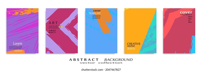 Abstract backgrouns set, grunge texture. Minimalistic art, brush strokes style. Design for card, brochure, banner idea, book cover, booklet print, flyer sheet a4. Collage page, web header template.