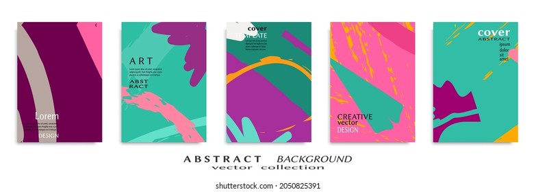 Abstract backgrouns set, grunge texture. Minimalistic art, brush strokes style. Design for card, brochure, banner idea, book cover, booklet print, flyer sheet a4. Collage page, web header template.