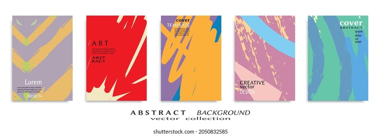 Abstract backgrouns set, grunge texture. Minimalistic art, brush strokes style. Design for card, brochure, banner idea, book cover, booklet print, flyer sheet a4. Collage page, web header template.