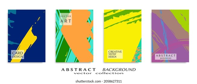 Abstract backgrouns set, grunge texture. Minimalistic art, brush strokes style. Design for card, brochure, banner idea, book cover, booklet print, flyer sheet a4. Collage page, web header template.