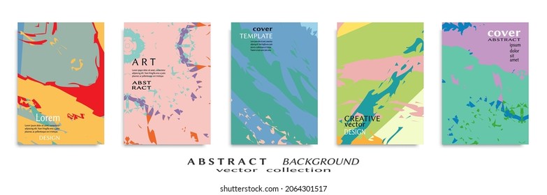 Abstract backgrouns set, grunge texture. Minimalistic art, brush strokes style. Design for card, brochure, banner idea, book cover, booklet print, flyer sheet a4. Collage page, web header template.