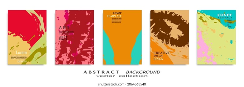 Abstract backgrouns set, grunge texture. Minimalistic art, brush strokes style. Design for card, brochure, banner idea, book cover, booklet print, flyer sheet a4. Collage page, web header template.