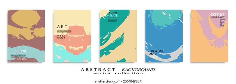 Abstract backgrouns set, grunge texture. Minimalistic art, brush strokes style. Design for card, brochure, banner idea, book cover, booklet print, flyer sheet a4. Collage page, web header template.