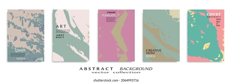 Abstract backgrouns set, grunge texture. Minimalistic art, brush strokes style. Design for card, brochure, banner idea, book cover, booklet print, flyer sheet a4. Collage page, web header template.
