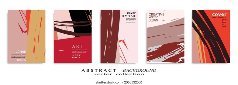 Abstract backgrouns set, grunge texture. Minimalistic art, brush strokes style. Design for card, brochure, banner idea, book cover, booklet print, flyer sheet a4. Collage page, web header template.