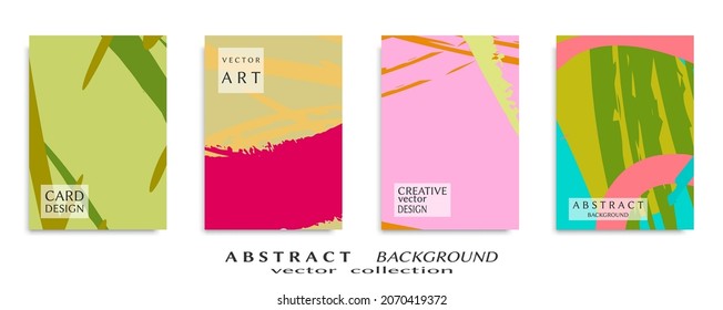 Abstract backgrouns set, grunge texture. Minimalistic art, brush strokes style. Design for card, brochure, banner idea, book cover, booklet print, flyer sheet a4. Collage page, web header template.