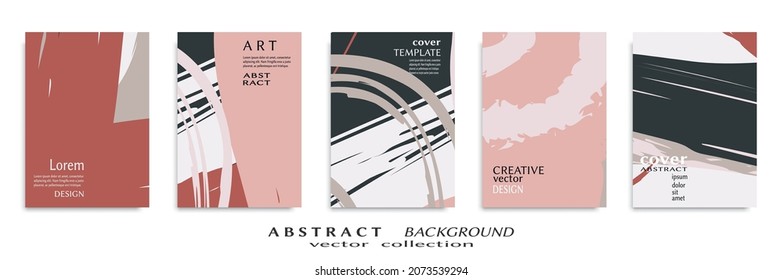 Abstract backgrouns set, grunge texture. Minimalistic art, brush strokes style. Design for card, brochure, banner idea, book cover, booklet print, flyer sheet a4. Collage page, web header template.