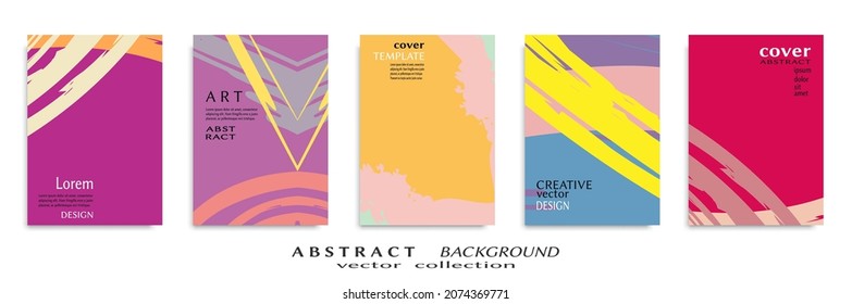 Abstract backgrouns set, grunge texture. Minimalistic art, brush strokes style. Design for card, brochure, banner idea, book cover, booklet print, flyer sheet a4. Collage page, web header template.