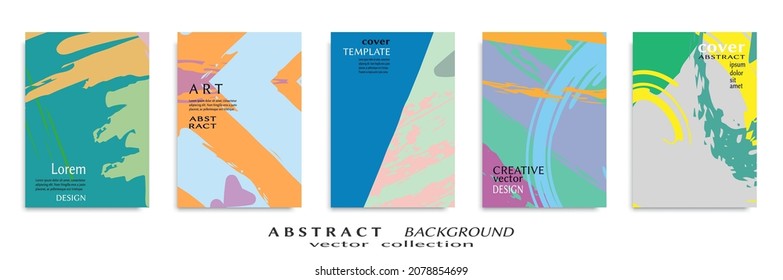 Abstract backgrouns set, grunge texture. Minimalistic art, brush strokes style. Design for card, brochure, banner idea, book cover, booklet print, flyer sheet a4. Collage page, web header template.