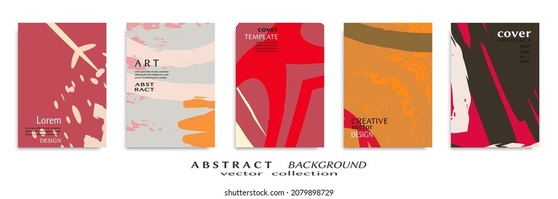 Abstract backgrouns set, grunge texture. Minimalistic art, brush strokes style. Design for card, brochure, banner idea, book cover, booklet print, flyer sheet a4. Collage page, web header template.